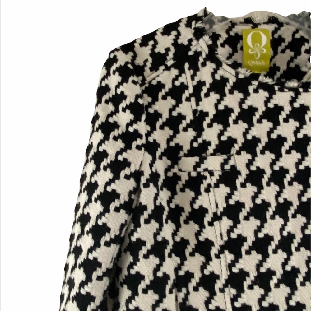 Q Mack Herringbone Blazer Black & White Jacket Asymmetrical Gold Zip Size M - Picture 11 of 14